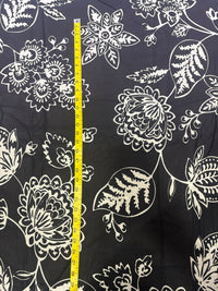 Jet Black Bold Floral Hand-Block Printed Cotton Fabric