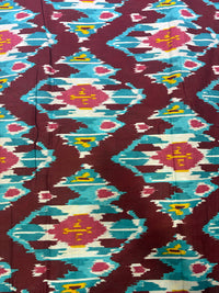 Wine & Vibrant Ikat Print Cotton Fabric