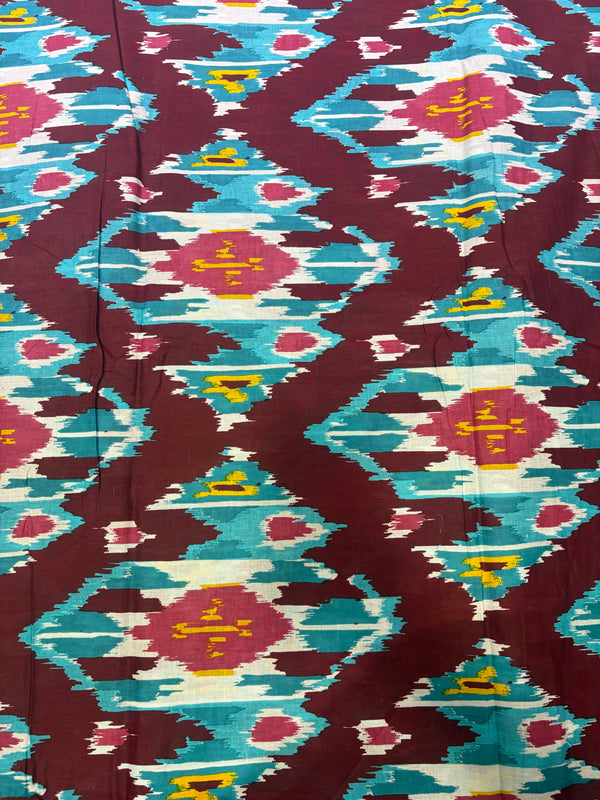 Wine & Vibrant Ikat Print Cotton Fabric