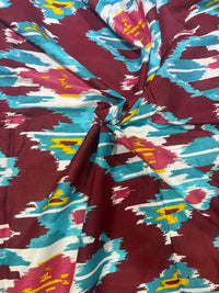 Wine & Vibrant Ikat Print Cotton Fabric
