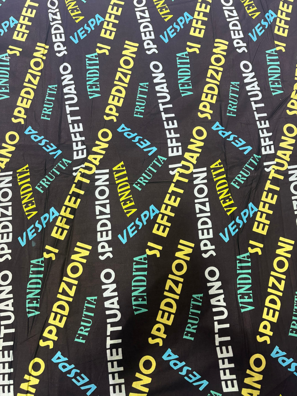 Black Italian Typographic Street-Art Printed Cotton Fabric