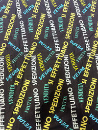 Black Italian Typographic Street-Art Printed Cotton Fabric