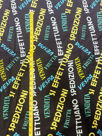 Black Italian Typographic Street-Art Printed Cotton Fabric