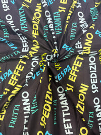 Black Italian Typographic Street-Art Printed Cotton Fabric