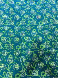 Turquoise & Lime Green Floral Hand-Block Printed Cotton Fabric