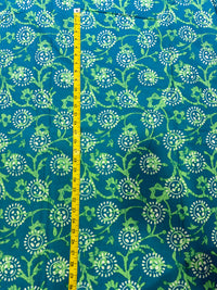 Turquoise & Lime Green Floral Hand-Block Printed Cotton Fabric