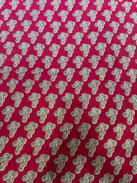 Rani Pink & Sage Grey Booti Hand-Block Printed Cotton Fabric