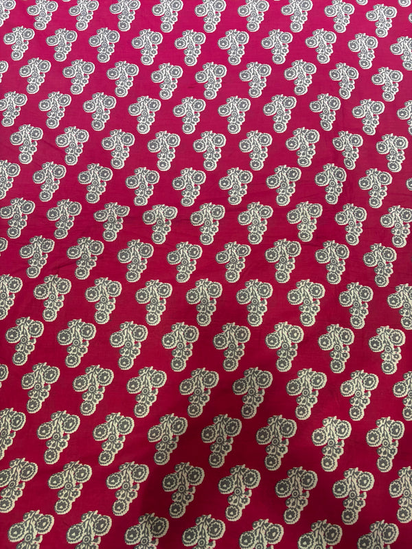 Rani Pink & Sage Grey Booti Hand-Block Printed Cotton Fabric