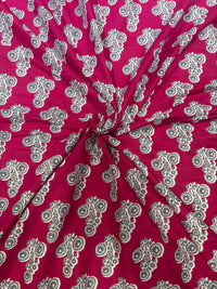 Rani Pink & Sage Grey Booti Hand-Block Printed Cotton Fabric