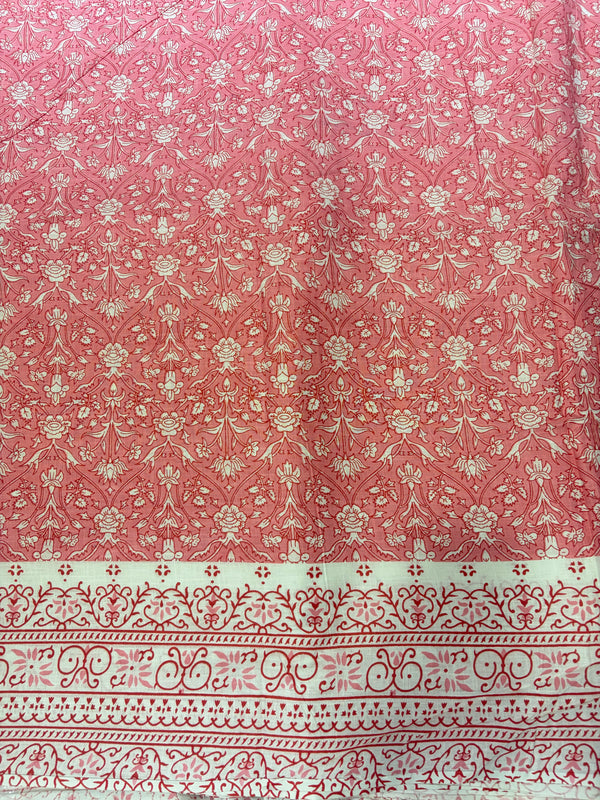 Powder Pink & Peach Jaal Hand-Block Printed Cotton Fabric (with Running Border)