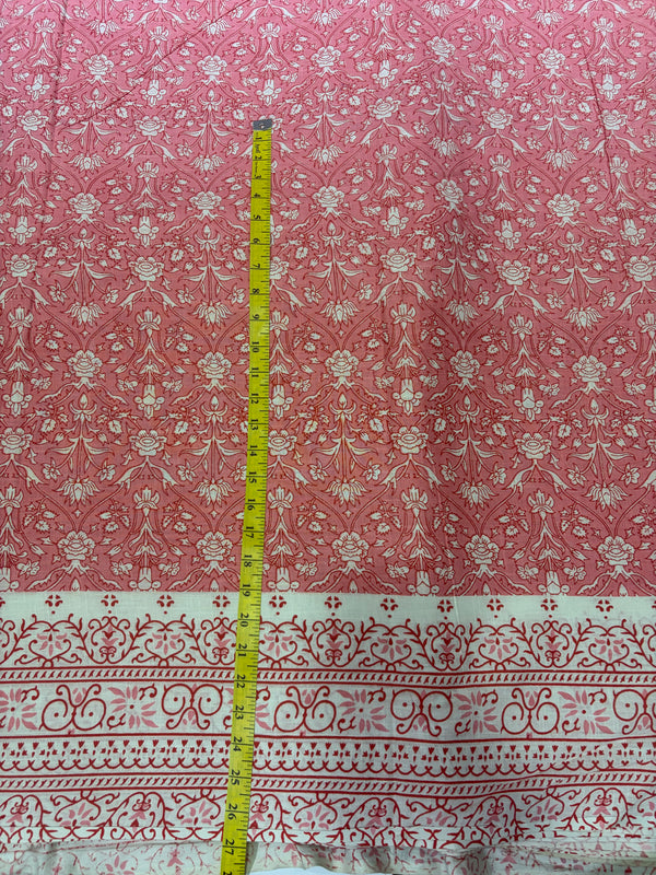 Powder Pink & Peach Jaal Hand-Block Printed Cotton Fabric (with Running Border)