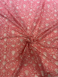 Powder Pink & Peach Jaal Hand-Block Printed Cotton Fabric (with Running Border)