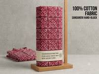 Maroon & Crimson Geometric Quatrefoil Hand-Block Printed Cotton Fabric