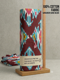 Wine & Vibrant Ikat Print Cotton Fabric