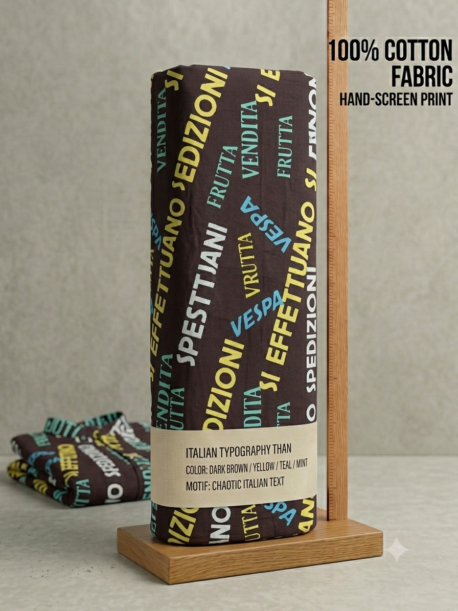 Black Italian Typographic Street-Art Printed Cotton Fabric