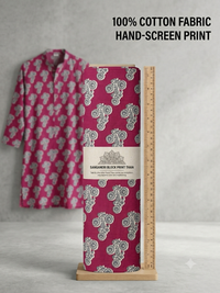 Rani Pink & Sage Grey Booti Hand-Block Printed Cotton Fabric