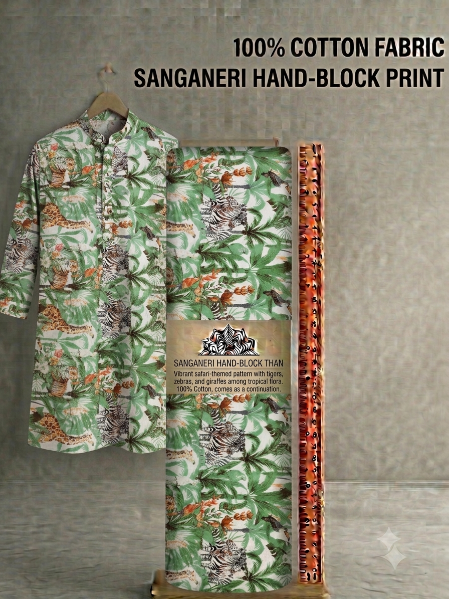 Premium Tropical Safari & Jungle Print Pure Cotton Fabric