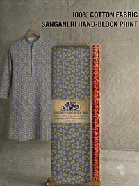 Premium Slate Grey & Mustard Ditsy Floral Pure Cotton Fabric