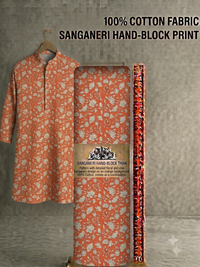 Premium Vibrant Rust Orange Floral Jaal Pure Cotton Fabric
