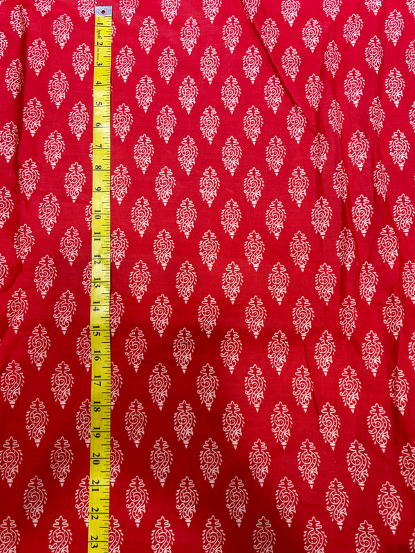 Premium Sanganeri Traditional Buti Red Cotton Fabric