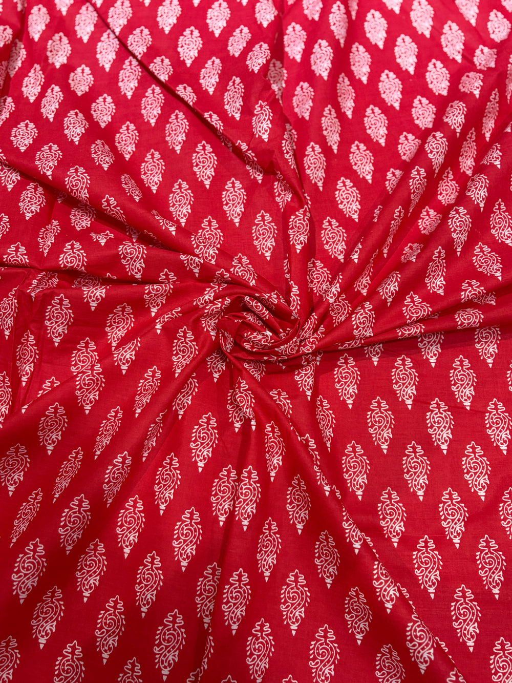 Premium Sanganeri Traditional Buti Red Cotton Fabric