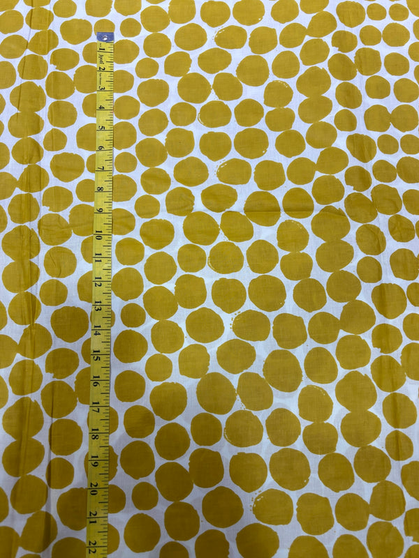Quirky Hand-Block Style Polka Dot Mustard Cotton Fabric