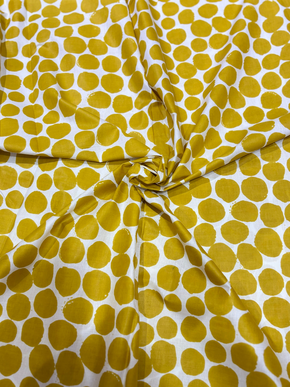 Quirky Hand-Block Style Polka Dot Mustard Cotton Fabric