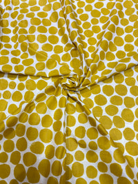 Quirky Hand-Block Style Polka Dot Mustard Cotton Fabric