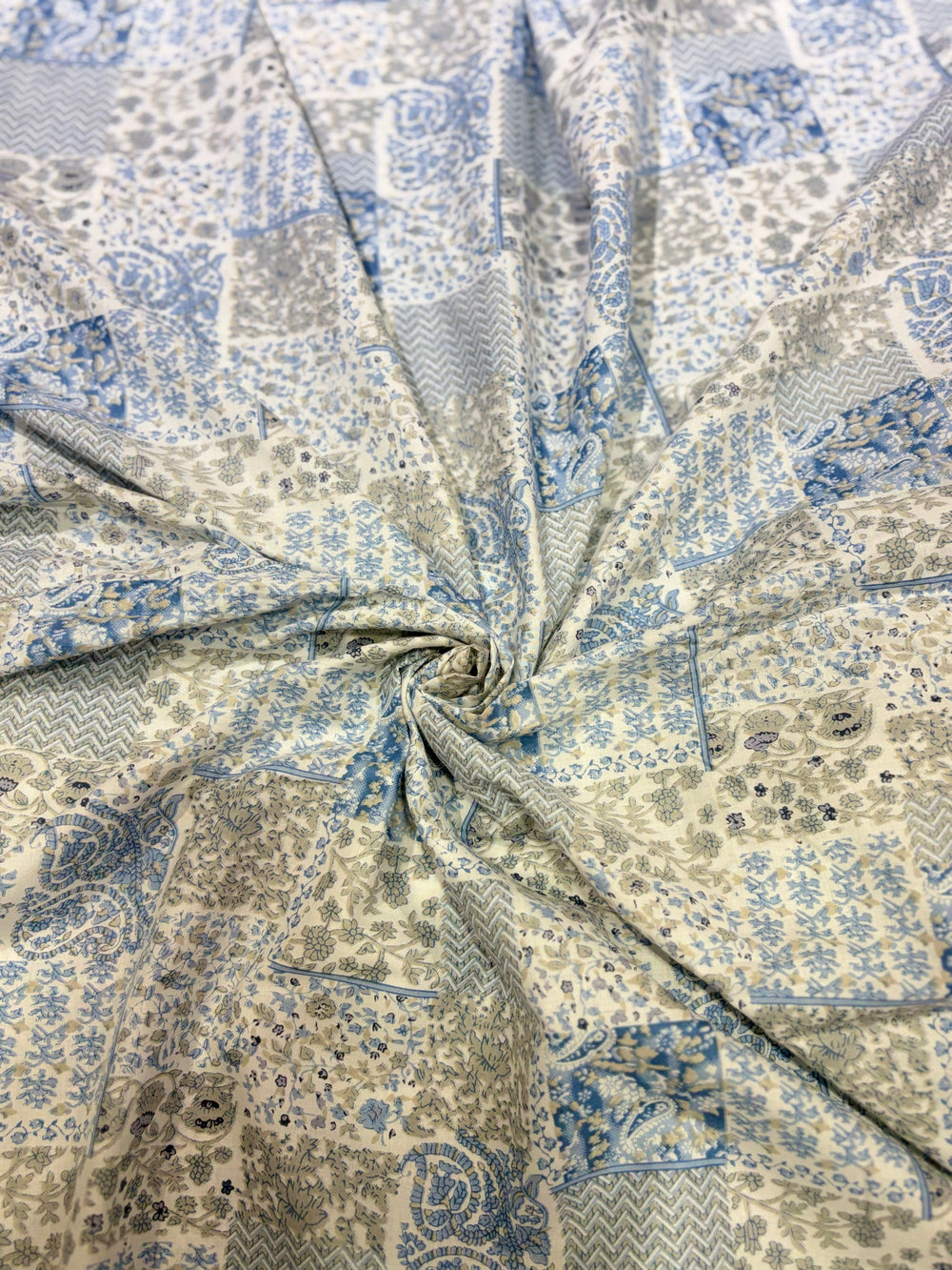 Premium Indigo-Blend Patchwork Floral Cotton Fabric