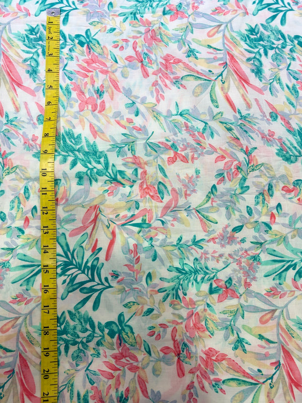 Premium Pastel Botanical Floral Printed Cotton Fabric