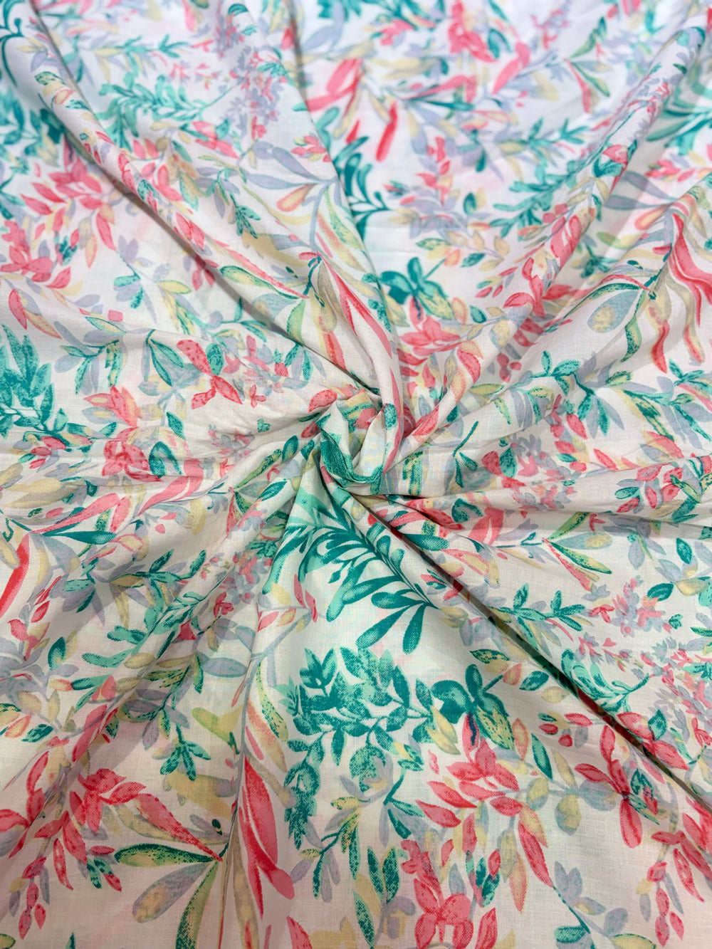 Premium Pastel Botanical Floral Printed Cotton Fabric