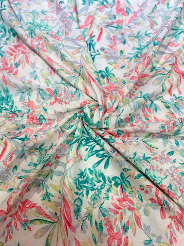 Premium Pastel Botanical Floral Printed Cotton Fabric