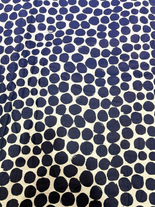 Premium Indigo Hand-Block Style Abstract Polka Dot Cotton Fabric