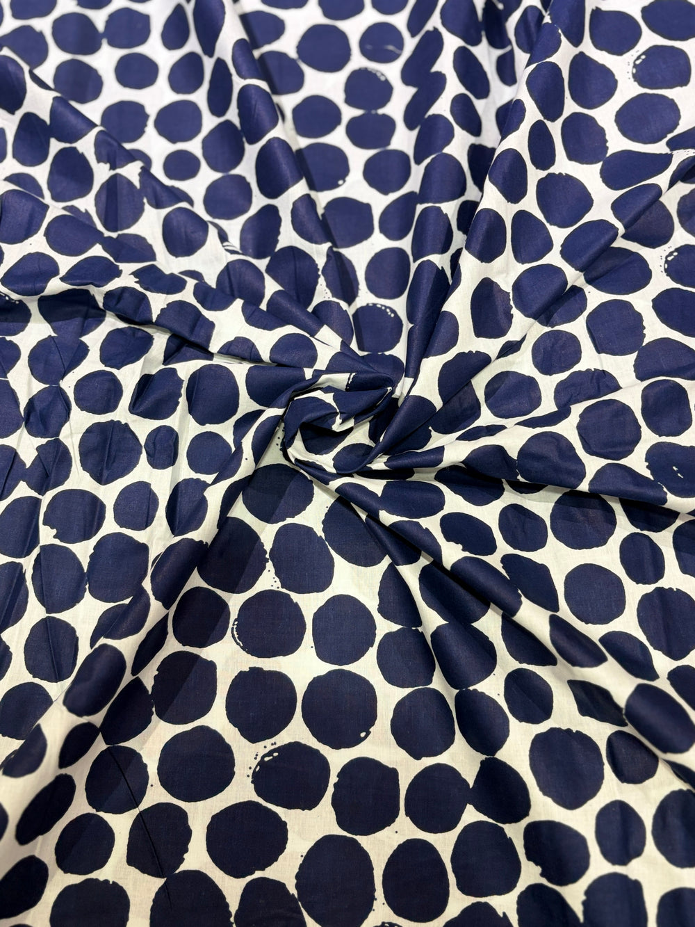 Premium Indigo Hand-Block Style Abstract Polka Dot Cotton Fabric