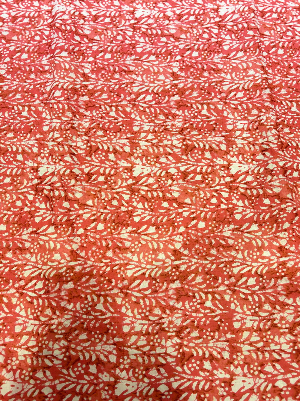 Premium Terracotta & Peach Batik Leaf Printed Cotton Fabric