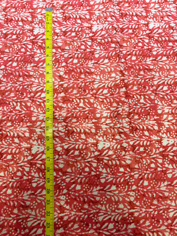 Premium Terracotta & Peach Batik Leaf Printed Cotton Fabric