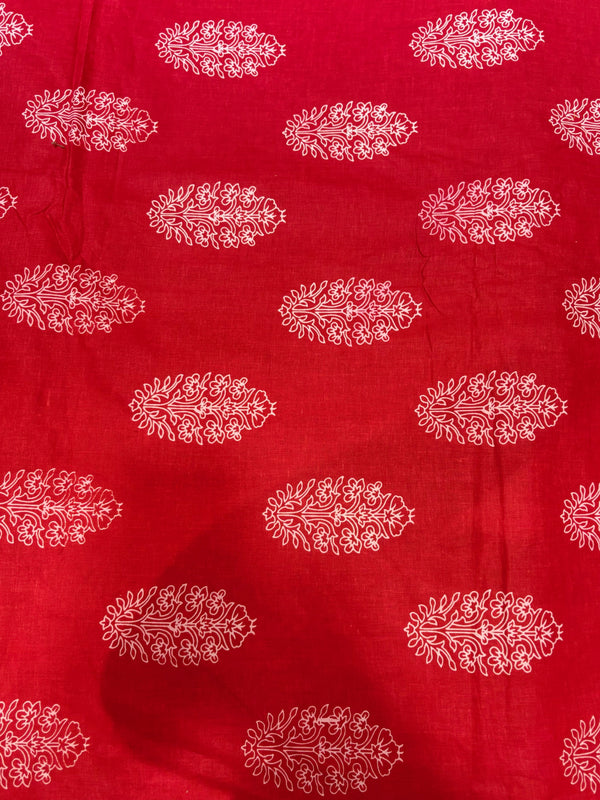 Premium Crimson Red Traditional Sanganeri Buta Printed Cotton Fabric