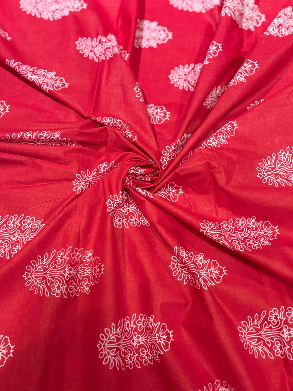 Premium Crimson Red Traditional Sanganeri Buta Printed Cotton Fabric