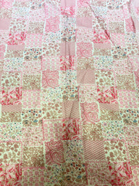 Premium Pastel Pink & Beige Patchwork Motif Printed Cotton Fabric