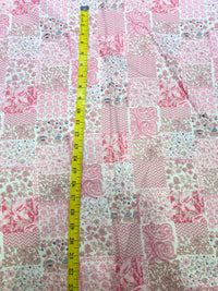 Premium Pastel Pink & Beige Patchwork Motif Printed Cotton Fabric