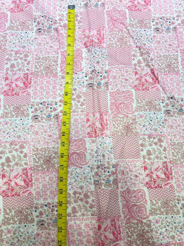 Premium Pastel Pink & Beige Patchwork Motif Printed Cotton Fabric