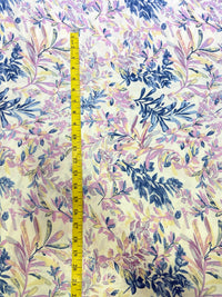 Premium Lavender & Indigo Watercolor Botanical Printed Cotton Fabric
