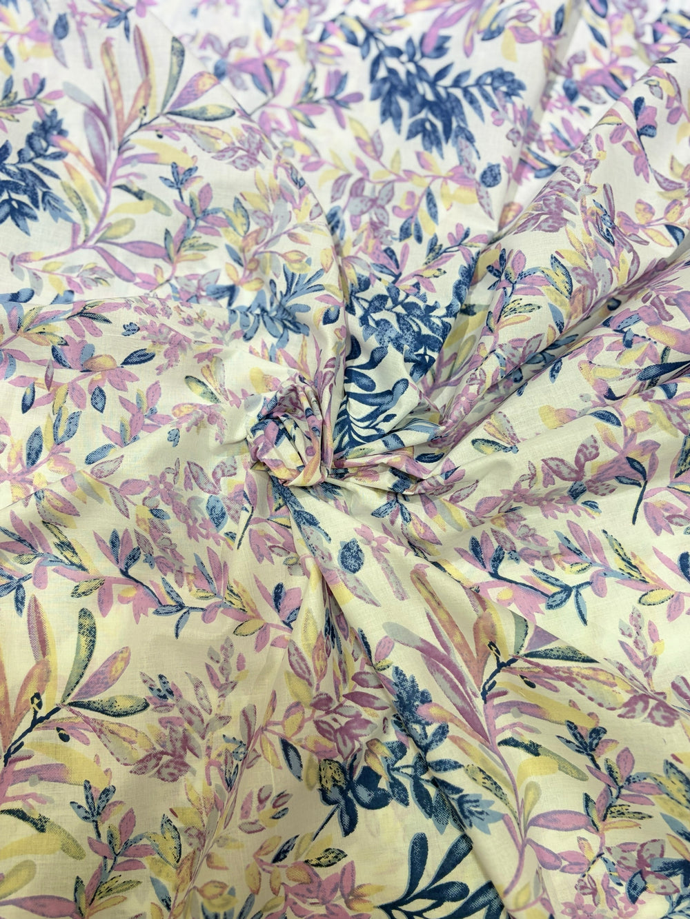 Premium Lavender & Indigo Watercolor Botanical Printed Cotton Fabric
