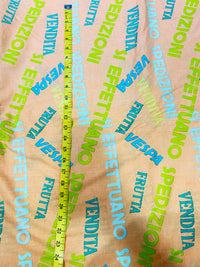 Premium Peach Vintage Italian Typography Printed Cotton Fabric