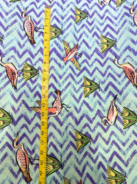 Premium Mint Green Chevron & Avian Whimsical Printed Cotton Fabric