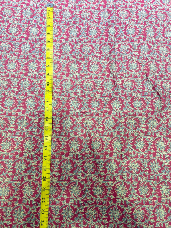 Premium Magenta & Sage Green Traditional Jaal Block Printed Cotton Fabric