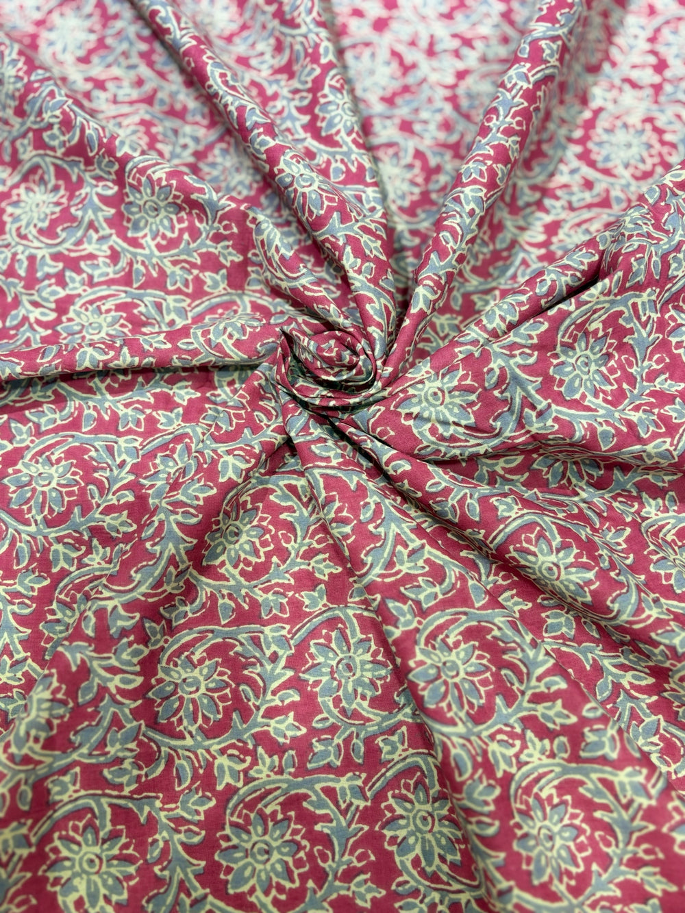 Premium Magenta & Sage Green Traditional Jaal Block Printed Cotton Fabric