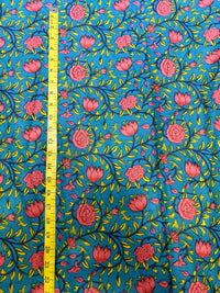 Premium Peacock Blue Traditional Floral Jaal Printed Cotton Fabric