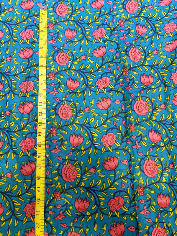 Premium Peacock Blue Traditional Floral Jaal Printed Cotton Fabric