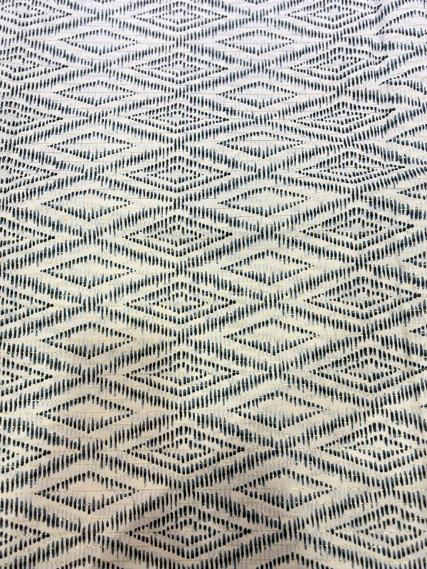 Premium Indigo Geometric Ikats on Metallic Gold Cotton Lurex Fabric